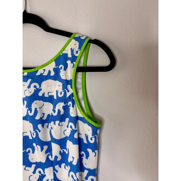 Lilly Pulitzer Tusk in the Sun Shift Dress Elephants Blue White Green Piping - Picture 5 of 16